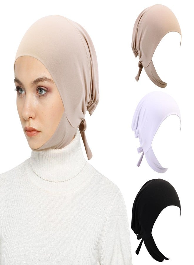XEPST 3 PCS Hijab Undercap for Women, Islamic Muslim Full Cover Under Hijabcap Milk Silk Fabric Hijab Underscarf Solid Color Adjustable Tie Back Inner Head Scarf Turbans for Women Chemo Sleep Cap - Image 1